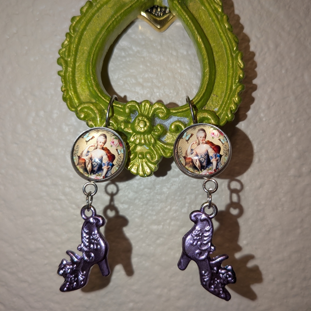 Marie Antoinette Earrings with Purple Shoe Charms